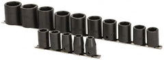 Proto - 15 Piece 1/2" Drive Impact Socket Set - 6 Points, 3/8" to 1-1/4" Range, Inch Measurement Standard - Caliber Tooling