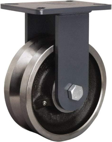 Hamilton - 8" Diam x 3" Wide, Forged Steel Rigid Caster - 4,000 Lb Capacity, Top Plate Mount, 5-1/4" x 7-1/4" Plate, Tapered Roller Bearing - Caliber Tooling