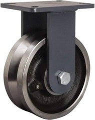 Hamilton - 8" Diam x 3" Wide, Forged Steel Rigid Caster - 4,000 Lb Capacity, Top Plate Mount, 5-1/4" x 7-1/4" Plate, Straight Roller Bearing - Caliber Tooling