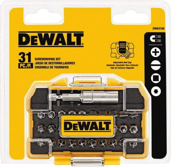 DeWALT - 31 Piece, 1/4" Drive Screwdriver Bit Set - #1, #2 & #3 Phillips, #1, #2 & #3 Square Recess, #6, #8 & #10 Slotted - Caliber Tooling