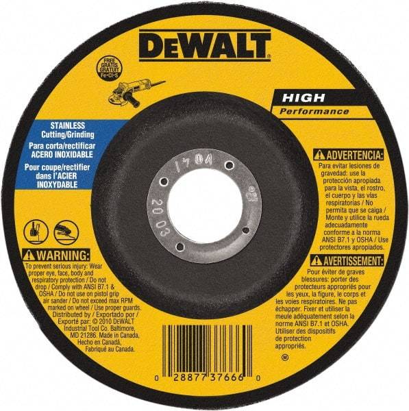 DeWALT - 30 Grit, 9" Wheel Diam, 1/8" Wheel Thickness, 7/8" Arbor Hole, Type 27 Depressed Center Wheel - Aluminum Oxide, 6,600 Max RPM, Compatible with Angle Grinder - Caliber Tooling