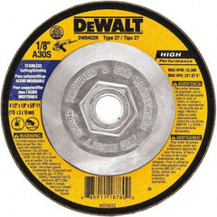 DeWALT - 30 Grit, 6" Wheel Diam, 1/8" Wheel Thickness, Type 27 Depressed Center Wheel - Aluminum Oxide, 10,100 Max RPM, Compatible with Angle Grinder - Caliber Tooling