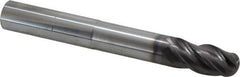 SGS - 3/4" Diam, 1-1/2" LOC, 4 Flute Solid Carbide Ball End Mill - AlTiN Finish, Single End, 6" OAL, 3/4" Shank Diam, Spiral Flute - Caliber Tooling