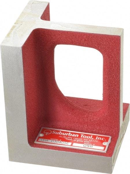 Suburban Tool - 1 Hole, 5" High x 3-3/4" Wide x 4" Deep, Right Angle Iron - Cast Iron, Precision Ground, 3/4" Thick, Parallel to within 0.00025" per 6", Square to within 0.0005" per 6" - Caliber Tooling