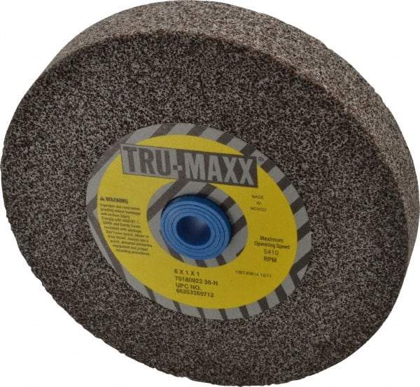 Tru-Maxx - 36 Grit Aluminum Oxide Bench & Pedestal Grinding Wheel - 6" Diam x 1" Hole x 1" Thick, 5410 Max RPM, O Hardness, Very Coarse Grade , Vitrified Bond - Caliber Tooling