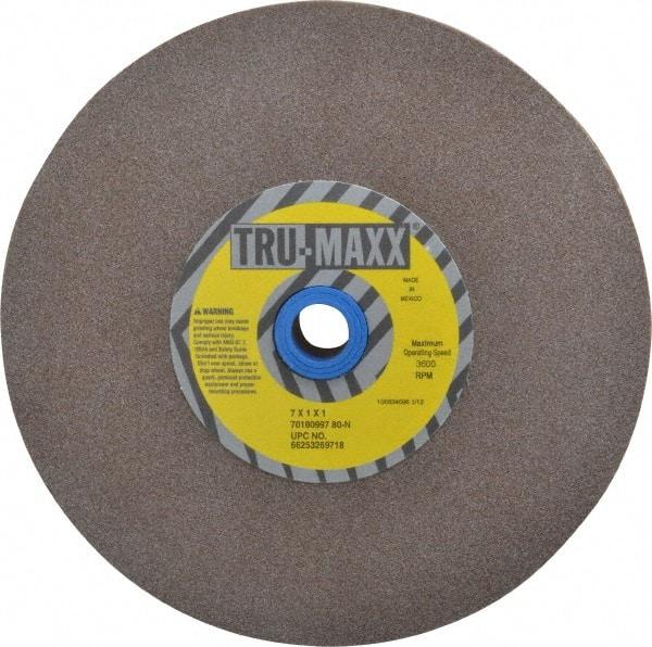 Tru-Maxx - 80 Grit Aluminum Oxide Bench & Pedestal Grinding Wheel - 7" Diam x 1" Hole x 1" Thick, 3600 Max RPM, O Hardness, Medium Grade , Vitrified Bond - Caliber Tooling