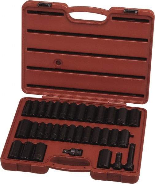 Paramount - 33 Piece 1/2" Drive Standard Deep Impact Socket Set - 6 Points, 3/8 to 1-1/4", 10 to 27mm, Inch/Metric Measurement Standard - Caliber Tooling