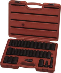 Paramount - 33 Piece 1/2" Drive Standard Deep Impact Socket Set - 6 Points, 3/8 to 1-1/4", 10 to 27mm, Inch/Metric Measurement Standard - Caliber Tooling