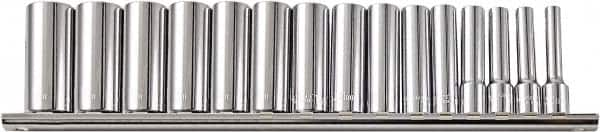 Paramount - 15 Piece 1/2" Drive Chrome Vanadium Finish Deep Well Socket Set - 12 Points, 3/8" to 1-1/4" Range, Inch Measurement Standard - Caliber Tooling