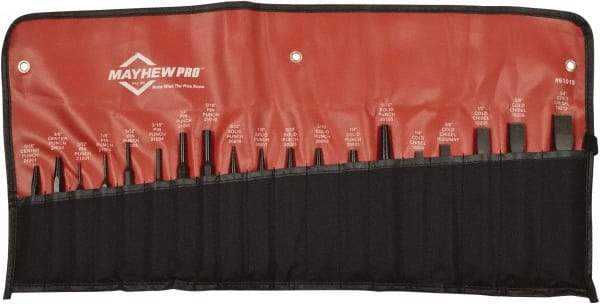 Mayhew - 19 Piece Punch & Chisel Set - 1/8 to 3/4" Chisel, 1/8 to 3/8" Punch, Hexagon Shank - Caliber Tooling