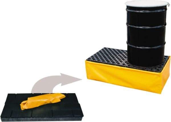 UltraTech - 55 Gal Sump, 1,200 Lb Capacity, 2 Drum, Polyethylene Spill Deck or Pallet - 48" Long x 24" Wide x 14" High, Yellow and Black, Drain Included, Inline Drum Configuration - Caliber Tooling