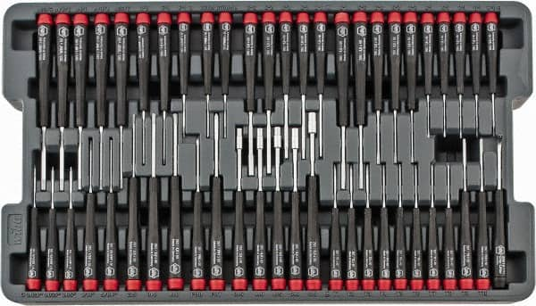 Wiha - 51 Piece Hex, Nut Driver, Phillips, Slotted & Torx Screwdriver Set - Bit Sizes: Hex SAE 0.028, 0.035, 0.05, 1/16, 5/64, 3/32, 7/64, 1/8, 9/64 & 5/32, Philips #000 to #1, Torx T1, T2, T3, T4, T5, T6, T7, T8, T9 & T10 - Caliber Tooling