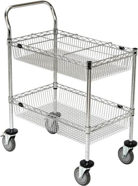 Value Collection - 300 Lb Capacity, 18" Wide x 30" Long x 40" High Wire Cart - 2 Shelf, Steel, 2 Rigid/2 Swivel Casters - Caliber Tooling