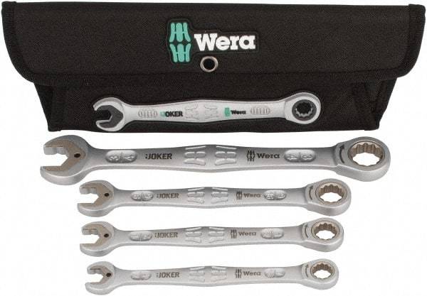 Wera - 4 Piece, 7/16" to 3/4", 12 Point Combination Wrench Set - Inch Measurement Standard, Satin Finish, Comes in Cordura Nylon Roll - Caliber Tooling