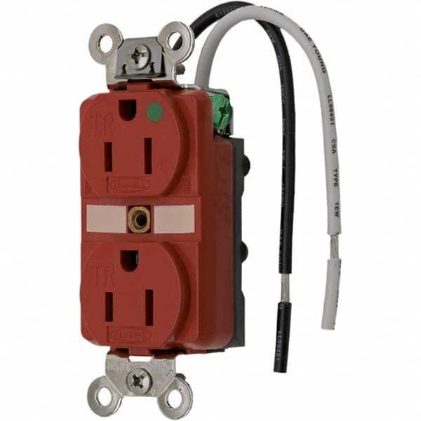 Hubbell Wiring Device-Kellems - 125V 15A NEMA 5-15R Hospital Grade Red Straight Blade Duplex Receptacle - Caliber Tooling