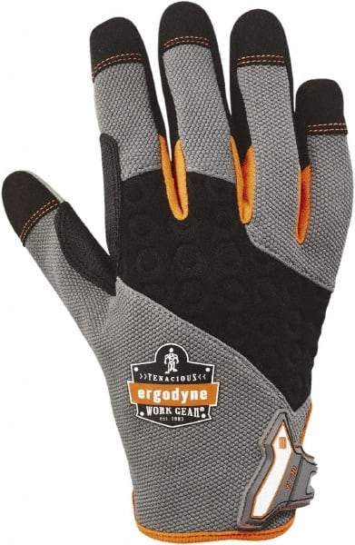 Ergodyne - Size M (8) Polyester Blend Work Gloves - For Mechanic's & Lifting, Uncoated, Hook & Loop Cuff, Full Fingered, Black/Gray, Paired - Caliber Tooling