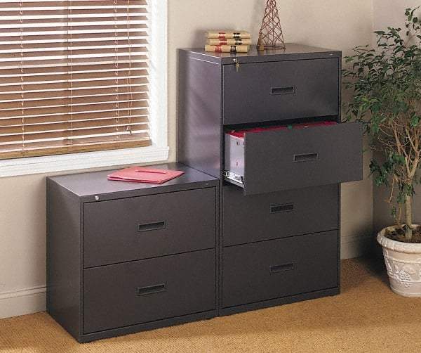 Hon - 36" Wide x 53-1/4" High x 19-1/4" Deep, 4 Drawer Lateral File with Lock - Steel, Black - Caliber Tooling