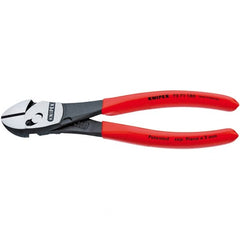 Knipex - 7-1/4" OAL, 24 AWG Capacity, Diagonal Cutter - 1" Jaw Length x 1-3/16" Jaw Width, Oval Head, Plastic Dipped Handle - Caliber Tooling