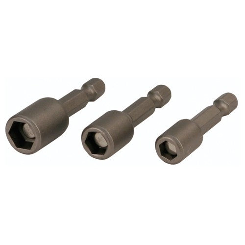 Nut Setter Magnetic 3 Piece Set 7.0, 8.0 & 10mm × 55mm OAL on 1/4″ Hex Drive - Caliber Tooling