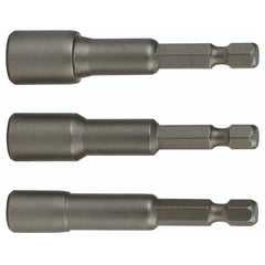 Nut Setter Magnetic 3 Piece Set 1/4, 5/16 & 3/8 × 4″ OAL on 1/4″ Hex Drive - Caliber Tooling