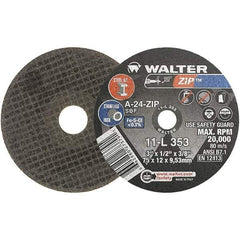 WALTER Surface Technologies - 3" 24 Grit Aluminum Oxide Cutoff Wheel - 1/2" Thick, 3/8" Arbor, 25,470 Max RPM, Use with Die Grinders - Caliber Tooling