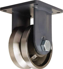 Hamilton - 8" Diam x 4" Wide, Forged Steel Rigid Caster - 15,000 Lb Capacity, Top Plate Mount, 8-1/2" x 8-1/2" Plate, Tapered Roller Bearing - Caliber Tooling