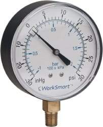 Value Collection - 3-1/2" Dial, 1/4 Thread, 30-0-30 Scale Range, Pressure Gauge - Lower Connection Mount, Accurate to 3-2-3% of Scale - Caliber Tooling