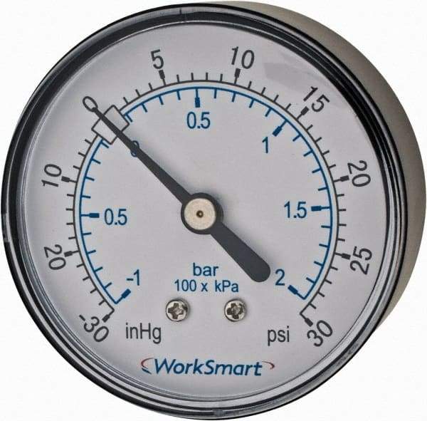 Value Collection - 2-1/2" Dial, 1/4 Thread, 30-0-30 Scale Range, Pressure Gauge - Center Back Connection Mount, Accurate to 3-2-3% of Scale - Caliber Tooling