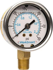 Value Collection - 2" Dial, 1/4 Thread, 0-30 Scale Range, Pressure Gauge - Lower Connection Mount, Accurate to 3-2-3% of Scale - Caliber Tooling