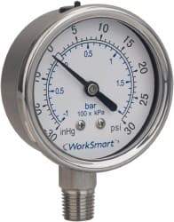 Value Collection - 2-1/2" Dial, 1/4 Thread, 0-5,000 Scale Range, Pressure Gauge - Lower Connection Mount, Accurate to 3-2-3% of Scale - Caliber Tooling