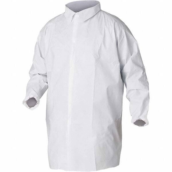 KleenGuard - Size XL White Lab Coat without Pockets - Microporous Film Laminate, Snap Front, Elastic Cuffs - Caliber Tooling