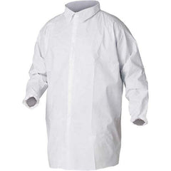 KleenGuard - Size M White Lab Coat without Pockets - Microporous Film Laminate, Snap Front, Elastic Cuffs - Caliber Tooling