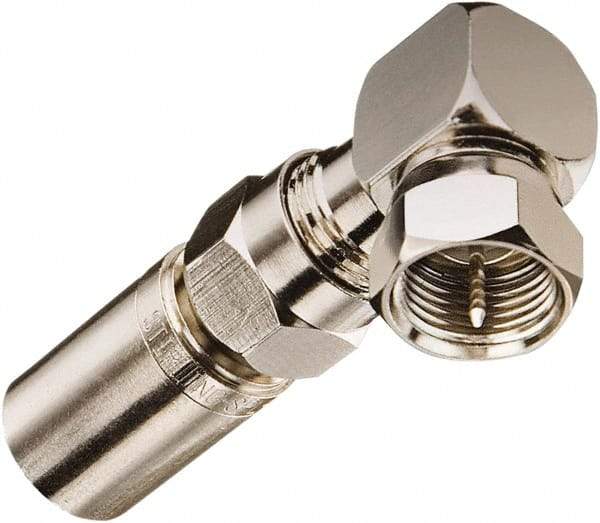 Ideal - 75 Ohm, Right Angle, Jack to Plug Coupler Twist On Coaxial Connector - Brass Body - Caliber Tooling