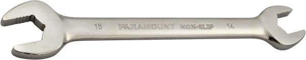 Paramount - 14mm x 15mm Standard Open End Wrench - 7-9/32" OAL, Double End, Full Polish Finish, 15° Head Angle - Caliber Tooling