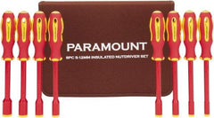 Paramount - 8 Piece 5 to 12mm Insulated Nutdriver Set - Solid Shaft, Ergonomic Handle - Caliber Tooling