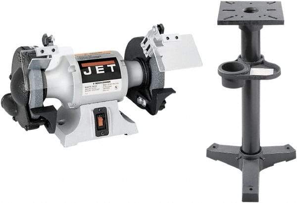 Jet - 6" Wheel Diam x 3/4" Wheel Width, 1/2 hp Grinder - 1/2" Arbor Hole Diam, 1 Phase, 3,450 Max RPM, 115 Volts - Caliber Tooling