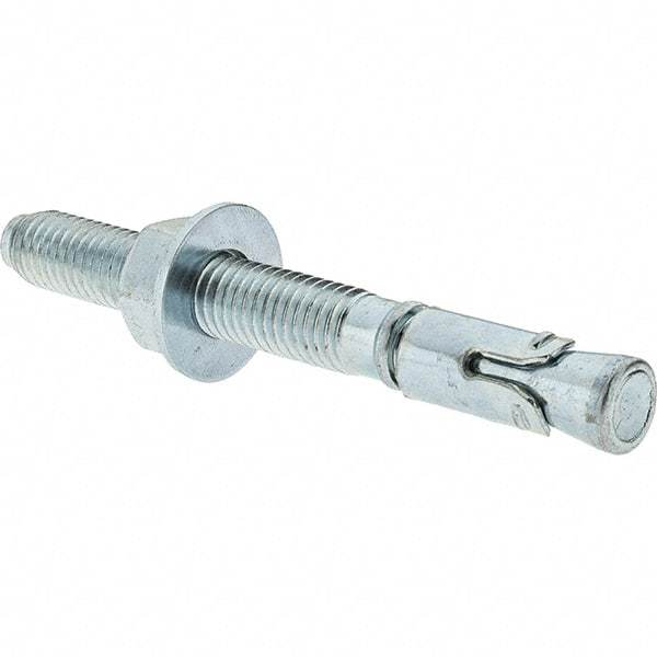 Value Collection - 1/2" Diam, 1/2" Drill, 4-1/2" OAL, Wedge Expansion Concrete Anchor - 1018 Steel, Zinc-Plated Finish, Hex Nut Head, Hex Drive, 2-3/4" Thread Length - Caliber Tooling