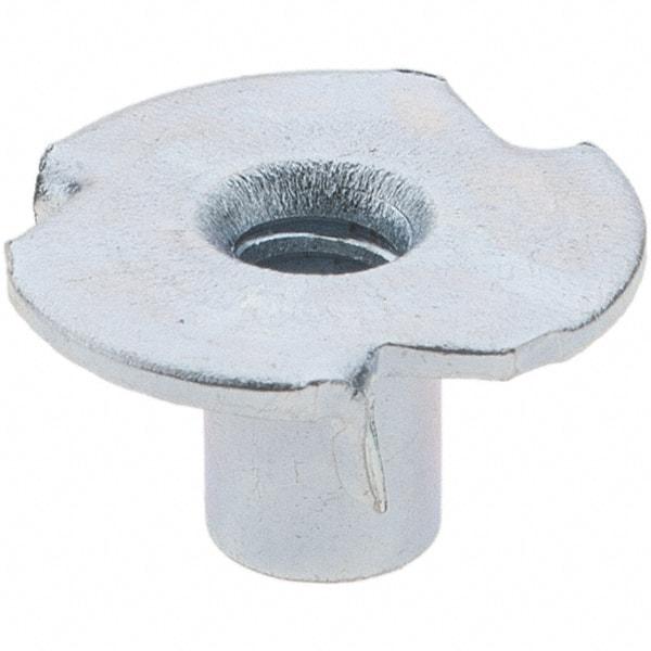 Made in USA - #6-32 Zinc-Plated Steel Standard Tee Nut - 1/4" Barrel Length, 1/2" Flange Diam, 3 Prongs - Caliber Tooling