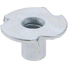 Made in USA - #6-32 Zinc-Plated Steel Standard Tee Nut - 1/4" Barrel Length, 1/2" Flange Diam, 3 Prongs - Caliber Tooling