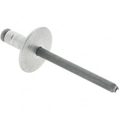 RivetKing - Large Flange Head Aluminum Open End Blind Rivet - Steel Mandrel, 0.063" to 0.252" Grip, 0.44" Length Under Head, 3/16" Body Diam - Caliber Tooling