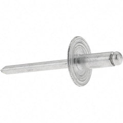 Value Collection - Size 64 Large Flange Dome Head Aluminum Open End Blind Rivet - Aluminum Mandrel, 0.062" to 1/4" Grip, 0.615" Head Diam, 0.192" to 0.196" Hole Diam, 0.45" Length Under Head, 3/16" Body Diam - Caliber Tooling