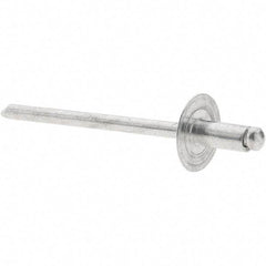 Value Collection - Size 42 Large Flange Dome Head Aluminum Open End Blind Rivet - Aluminum Mandrel, 0.032" to 1/8" Grip, 3/8" Head Diam, 0.129" to 0.133" Hole Diam, 0.275" Length Under Head, 1/8" Body Diam - Caliber Tooling