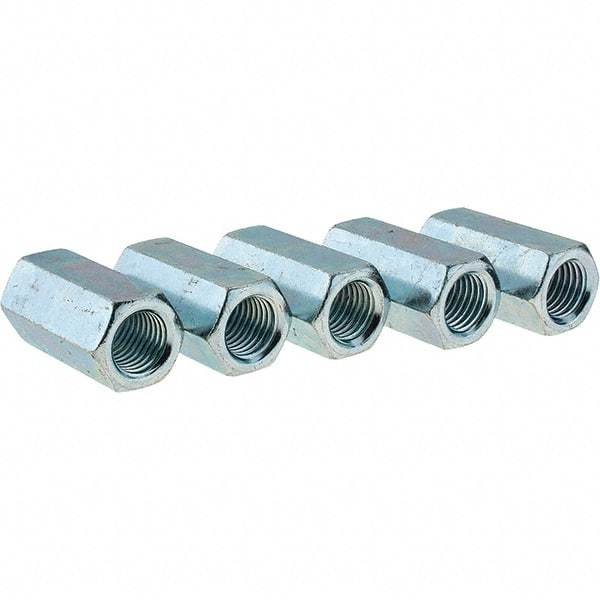 Value Collection - 7/8-9 UNC, 2-1/2" OAL Steel Standard Coupling Nut - Zinc-Plated Finish, 1-1/4" Width Across Flats - Caliber Tooling