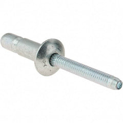 Value Collection - Truss Head Steel Structural Blind Rivet - Steel Mandrel, 0.08" to 3/8" Grip, 0.592" Head Diam, 0.261" to 0.272" Hole Diam, 0.56" Length Under Head, 1/4" Body Diam - Caliber Tooling