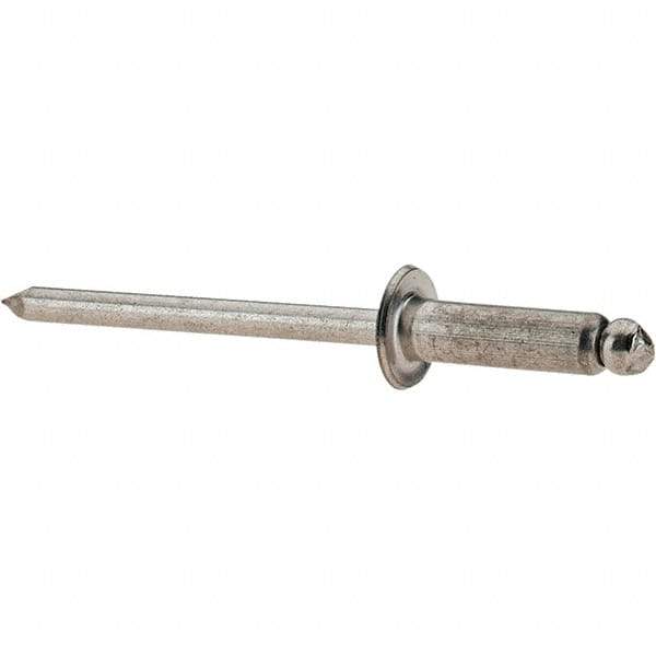 Value Collection - Size 56 Dome Head Stainless Steel Open End Blind Rivet - Stainless Steel Mandrel, 0.251" to 3/8" Grip, 0.312" Head Diam, 0.16" to 0.164" Hole Diam, 0.55" Length Under Head, 5/32" Body Diam - Caliber Tooling