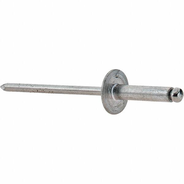 Value Collection - Size 46 Large Flange Dome Head Aluminum Open End Blind Rivet - Steel Mandrel, 0.251" to 3/8" Grip, 3/8" Head Diam, 0.129" to 0.133" Hole Diam, 0.525" Length Under Head, 1/8" Body Diam - Caliber Tooling