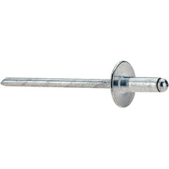 Value Collection - Size 43 Large Flange Dome Head Aluminum Open End Blind Rivet - Aluminum Mandrel, 0.126" to 0.187" Grip, 3/8" Head Diam, 0.129" to 0.133" Hole Diam, 0.337" Length Under Head, 1/8" Body Diam - Caliber Tooling