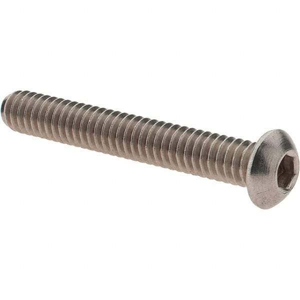 Value Collection - 1/4-20 UNC Hex Socket Drive, Button Screw - Grade 18.8 Stainless Steel, Fully Threaded, 1-3/4" Length Under Head - Caliber Tooling