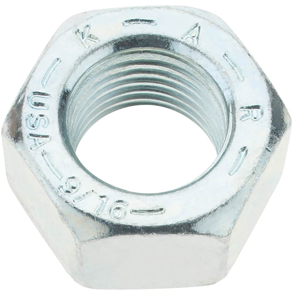 Value Collection - 9/16-18 UNF Steel Right Hand Hex Nut - 7/8" Across Flats, 31/64" High, Zinc Yellow Dichromate Finish - Caliber Tooling