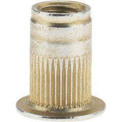 Value Collection - #8-32, 0.265 Insert Diam, 0.42" OAL, Knurled Body Open End Threaded Insert - 0.2656" Hole Diam, 0.39" Head Diam, 1008/1010 Steel, Clear Protective Coating & Zinc Yellow Dichromate Finish - Caliber Tooling